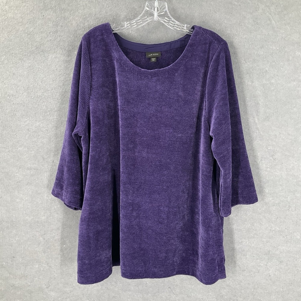 J. Jill Wearever Collection Sweater Women Sz XL Petite Purple Velvet 3/4 Sleeve